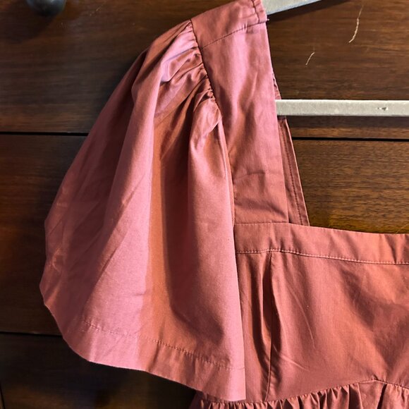 Abercrombie & Fitch Smocked Angel Sleeve Tiered Midi Dress - Rust - Size M - Picture 3 of 10